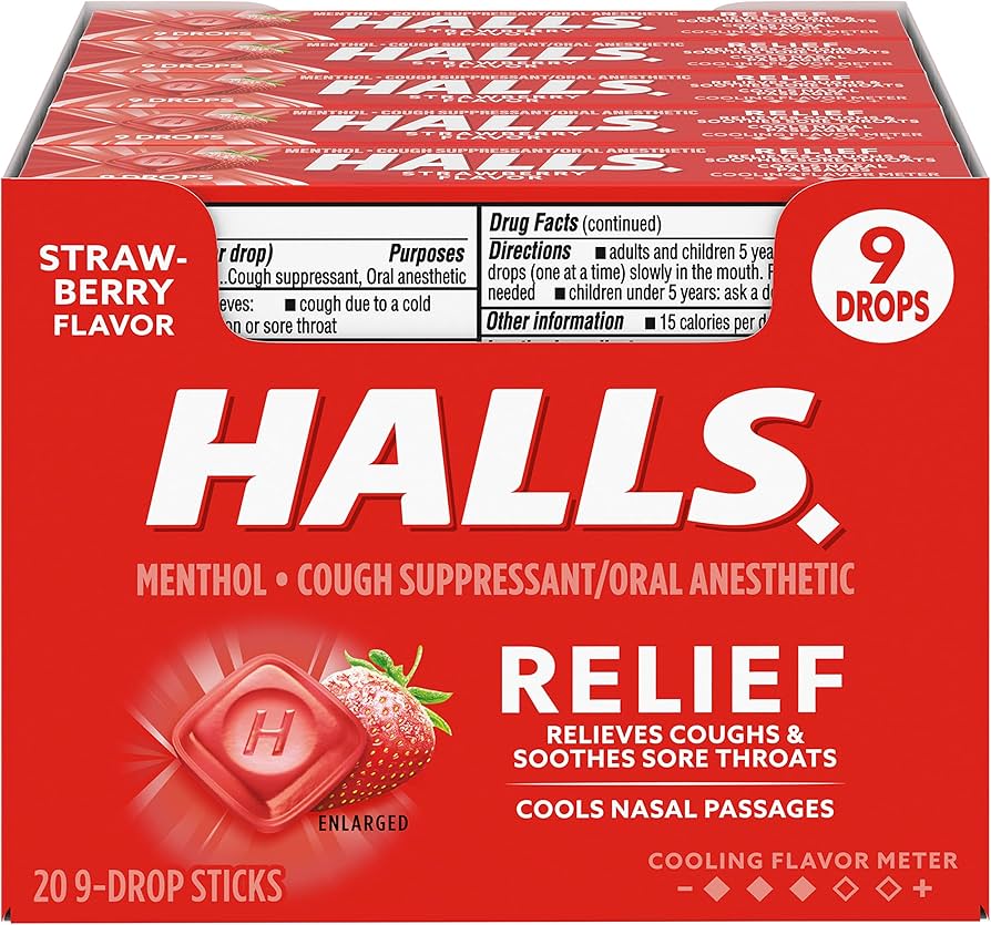 Amazon.com : HALLS Relief Strawberry Cough Drops, 20 Sticks of 9